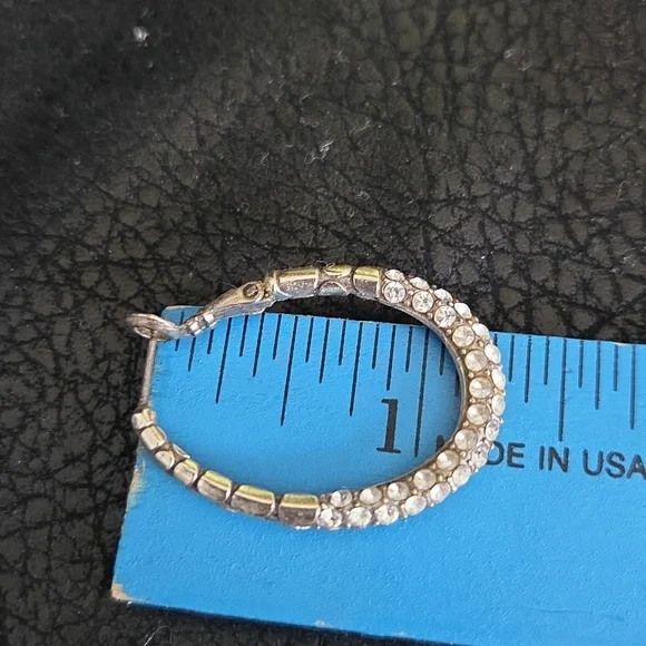 Brighton Pave Pebble Hoop Earrings With Crystals - Picture 4 of 5